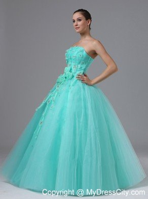 Hand Flowers Apple Green Appliques Military Ball Prom Dress