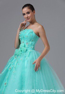 Hand Flowers Apple Green Appliques Military Ball Prom Dress