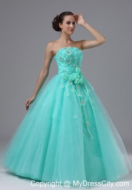 Hand Flowers Apple Green Appliques Military Ball Prom Dress