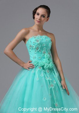 Hand Flowers Apple Green Appliques Military Ball Prom Dress