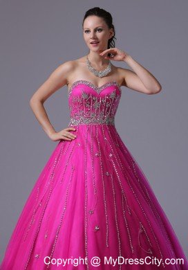 Fuchsia Beaded Sweetheart Corset Back Tulle Prom Dress 2014