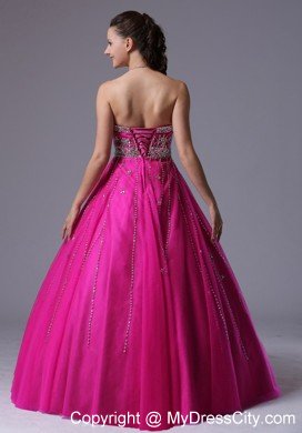 Fuchsia Beaded Sweetheart Corset Back Tulle Prom Dress 2014