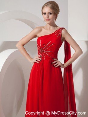 Red Sheath Prom Evening Dress with Chiffon Beaded One Shoulder