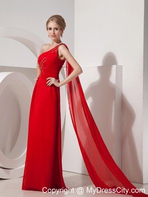 Red Sheath Prom Evening Dress with Chiffon Beaded One Shoulder