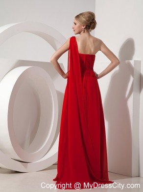 Red Sheath Prom Evening Dress with Chiffon Beaded One Shoulder