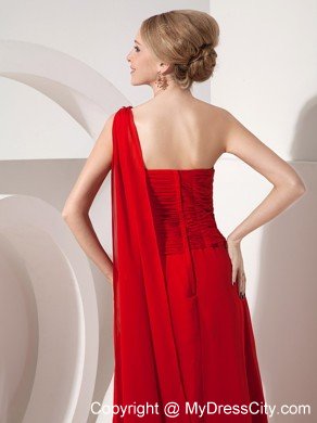 Red Sheath Prom Evening Dress with Chiffon Beaded One Shoulder