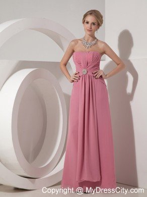 Pretty Rose Pink Beading Prom Dress Chiffon for Formal Evening