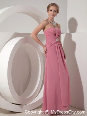 Pretty Rose Pink Beading Prom Dress Chiffon for Formal Evening