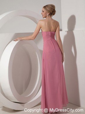 Pretty Rose Pink Beading Prom Dress Chiffon for Formal Evening