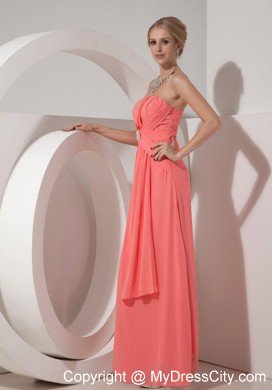 2013 Beaded Chiffon Prom Dress Watermelon Red with Back Out