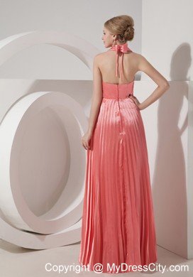 Watermelon Red Pleated Halter Prom Evening Dresses Beading