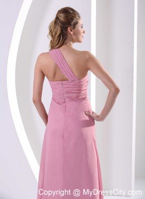 One Shoulder Chiffon Ruched Prom Evening Dress Rose Pink