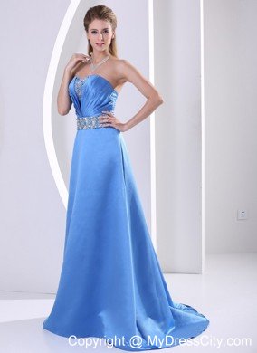 Sky Blue Satin 2013 Plus Size Prom Dress Beaded Ruching