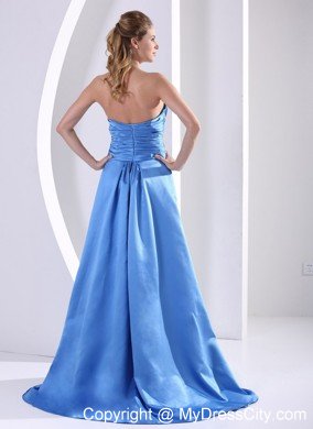 Sky Blue Satin 2013 Plus Size Prom Dress Beaded Ruching