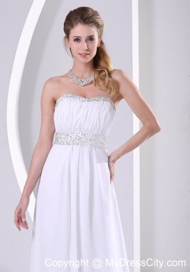 Beaded Chiffon Sweep Train White Prom Evening Dress 2013