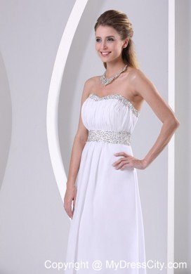 Beaded Chiffon Sweep Train White Prom Evening Dress 2013