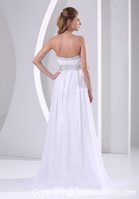 Beaded Chiffon Sweep Train White Prom Evening Dress 2013