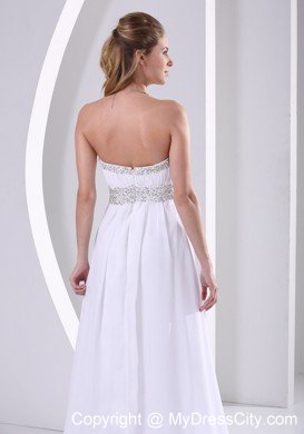 Beaded Chiffon Sweep Train White Prom Evening Dress 2013