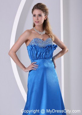 Sky Blue Sweetheart Beaded Modest Prom Dress Satin Train