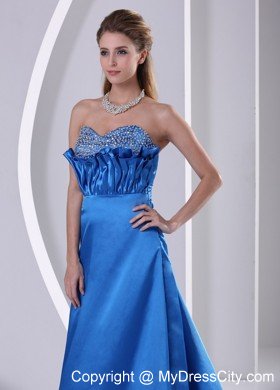 Sky Blue Sweetheart Beaded Modest Prom Dress Satin Train