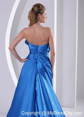 Sky Blue Sweetheart Beaded Modest Prom Dress Satin Train