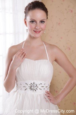 Spaghetti Halter Beaded Waist Layers Ruching Prom Dress