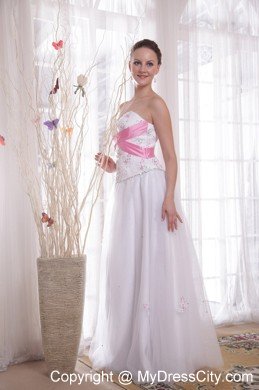 Beaded Lace Back Sweetheart White Prom Dress for Evening