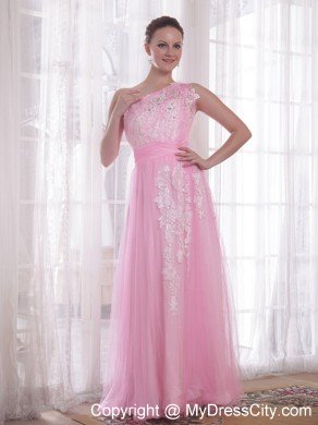 Embroidery Rhinestones Prom Evening Dress Pink One Shoulder