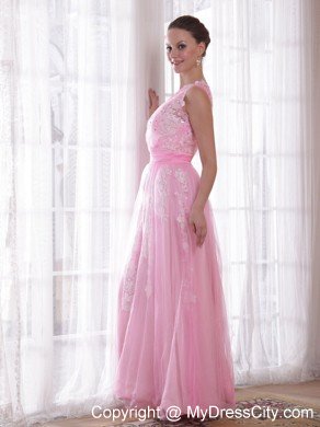 Embroidery Rhinestones Prom Evening Dress Pink One Shoulder