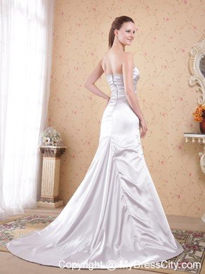 Appliques Grey Court Train Satin Ruching Prom Evening Dress