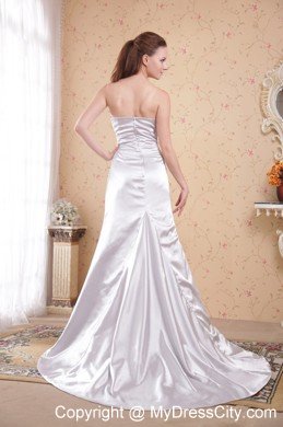 Appliques Grey Court Train Satin Ruching Prom Evening Dress