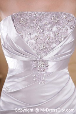 Appliques Grey Court Train Satin Ruching Prom Evening Dress