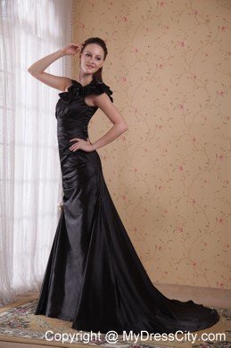 Black Court Train Prom Celebrity Dress With One Bow Shoulder