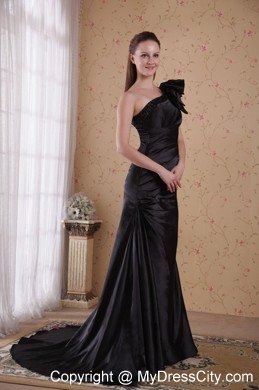 Black Court Train Prom Celebrity Dress With One Bow Shoulder