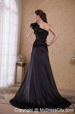 Black Court Train Prom Celebrity Dress With One Bow Shoulder