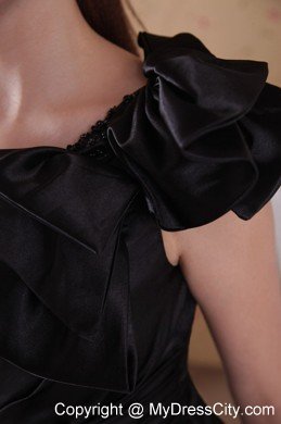 Black Court Train Prom Celebrity Dress With One Bow Shoulder