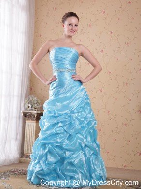 Asymmetrical Ruched Aqua Blue Organza Beading Prom Dresses