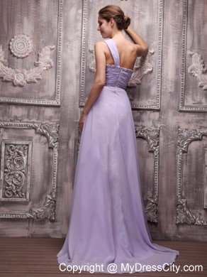 Chiffon One Shoulder Lilac Beading Prom Gowns Brush Train