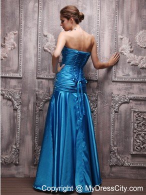 Pleated Blue Beaded Ruching Prom Dress Taffeta Sweetheart