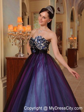 Leopard Purple Sweetheart Organza Sahed Beading Prom Dress