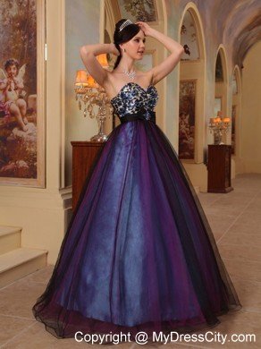 Leopard Purple Sweetheart Organza Sahed Beading Prom Dress