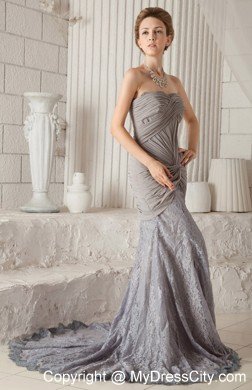 Grey Trumpet Sweetheart Dress for Prom with Lace Court Train