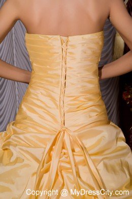 Gold A-line Strapless Sweet 16 Dress for Prom Beading Floor-length