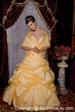 Gold A-line Strapless Sweet 16 Dress for Prom Beading Floor-length