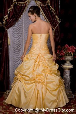 Gold A-line Strapless Sweet 16 Dress for Prom Beading Floor-length