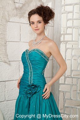 Sweetheart Beading Turquoise A-line Prom Dress with Brush Train