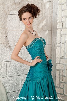 Sweetheart Beading Turquoise A-line Prom Dress with Brush Train