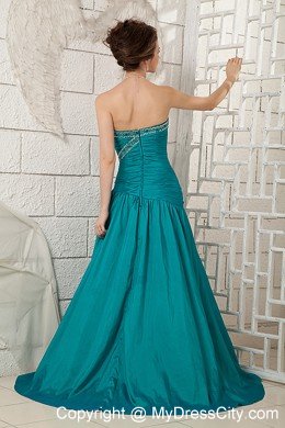 Sweetheart Beading Turquoise A-line Prom Dress with Brush Train