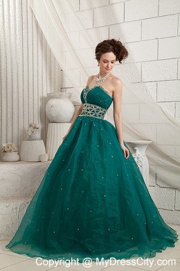 Beaded Sweetheart Green A-line Long Quinceanera Dress for Prom