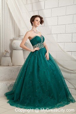 Beaded Sweetheart Green A-line Long Quinceanera Dress for Prom